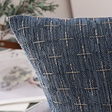 MIULEE Pack of 2 Decorative Burlap Linen Throw Pillow Covers Modern Farmhouse Pillowcase Rustic Woven Textured Cushion Cover for Sofa Couch Bed 18x18 Inch Blue