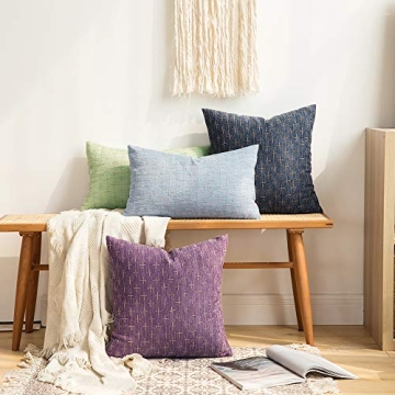 MIULEE Pack of 2 Decorative Burlap Linen Throw Pillow Covers Modern Farmhouse Pillowcase Rustic Woven Textured Cushion Cover for Sofa Couch Bed 18x18 Inch Blue