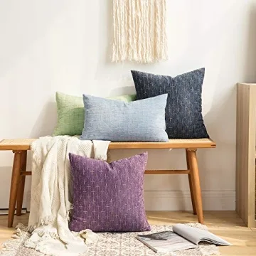 MIULEE Pack of 2 Decorative Burlap Linen Throw Pillow Covers Modern Farmhouse Pillowcase Rustic Woven Textured Cushion Cover for Sofa Couch Bed 18x18 Inch Blue