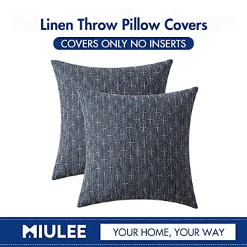 MIULEE Pack of 2 Decorative Burlap Linen Throw Pillow Covers Modern Farmhouse Pillowcase Rustic Woven Textured Cushion Cover for Sofa Couch Bed 18x18 Inch Blue