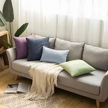 MIULEE Pack of 2 Decorative Burlap Linen Throw Pillow Covers Modern Farmhouse Pillowcase Rustic Woven Textured Cushion Cover for Sofa Couch Bed 18x18 Inch Blue