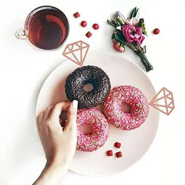 Topoox 50 Pack Rose Gold Glitter Diamond Donut Ring Cupcake Topper Picks for Engagement Bridal Shower Party Cake Decorations