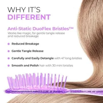 FHI Heat UNbrush Detangling Brush for Pain-Free Brushing on All Wet or Dry Hair Types — Durable DuoFlex Anti-Static Bristles, Lightweight Handle, Vented Hair Brush, Amethyst Lavender