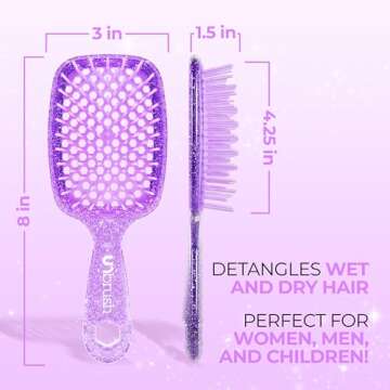FHI Heat UNbrush Detangling Brush for Pain-Free Brushing on All Wet or Dry Hair Types — Durable DuoFlex Anti-Static Bristles, Lightweight Handle, Vented Hair Brush, Amethyst Lavender