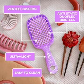 FHI Heat UNbrush Detangling Brush for Pain-Free Brushing on All Wet or Dry Hair Types — Durable DuoFlex Anti-Static Bristles, Lightweight Handle, Vented Hair Brush, Amethyst Lavender