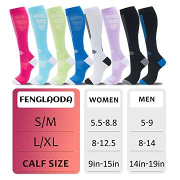 fenglaoda Compression Socks Women Men 6 Pairs, Knee High Best Support Circulation Socks for Running,...