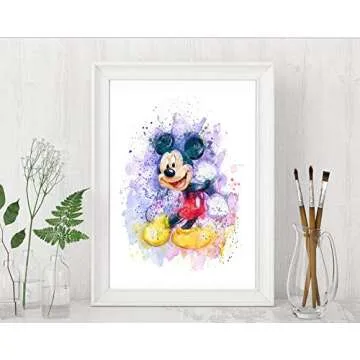 HerZii Mickey Mouse Watercolor Prints - Unframed Set Of 8 (8 Inches X 10 Inches) Mickey Mouse Wall A...