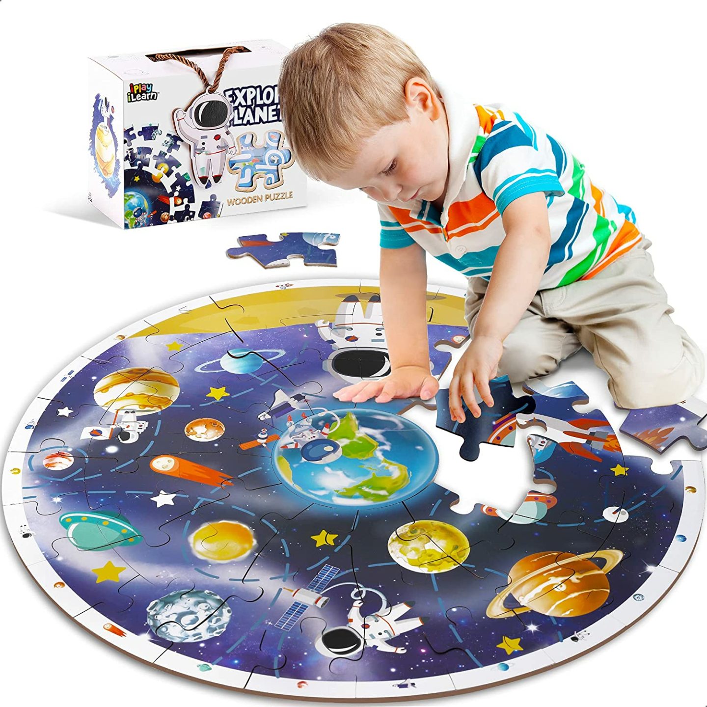 Solar System Wooden Puzzle for Kids Ages 4-8