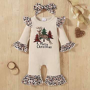 Fernvia Newborn Baby Girl Christmas Outfits Infant Christmas Romper Cute Ruffle Jumpsuit Bodysuit Kids One-Piece Clothes Fall