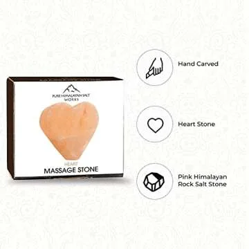 Pure Himalayan Salt Works Heart Massage Stone, Pink Crystal Hand-Carved Stone for Massage Therapy, Deodorant and Salt and Sugar Scrubs, 2.75” W x 3” H x 1.5” D