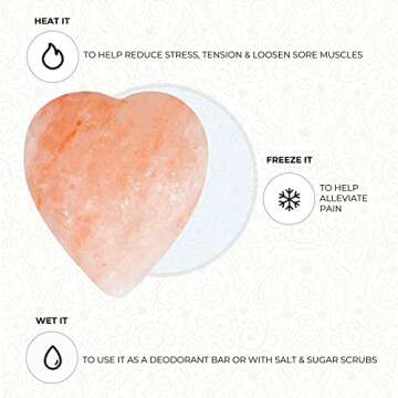 Pure Himalayan Salt Works Heart Massage Stone, Pink Crystal Hand-Carved Stone for Massage Therapy, Deodorant and Salt and Sugar Scrubs, 2.75” W x 3” H x 1.5” D