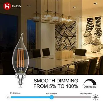 Helloify 60W Equivalent Dimmable 5.5W BA11(CF35) Vintage LED Edison Filament Candles Light Bulbs, 500lm Clear Glass Candelabra/Chandelier Bulbs, 2700K Soft White Light, E12 Base, 6PCS