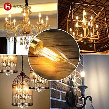 Helloify 60W Equivalent Dimmable 5.5W BA11(CF35) Vintage LED Edison Filament Candles Light Bulbs, 500lm Clear Glass Candelabra/Chandelier Bulbs, 2700K Soft White Light, E12 Base, 6PCS