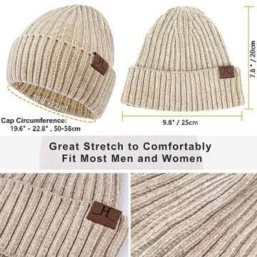 Womens Winter Knit Warm Hat Beanie Long Scarf Touch Screen Gloves Set Skull Caps Neck Scarves for Women Men Beige