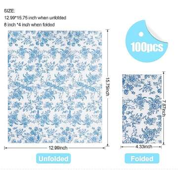 100 Pack Blue Floral Guest Hand Towels Disposable for Bathroom, Blue Floral Paper Napkins Decorative...