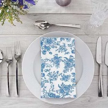 100 Pack Blue Floral Guest Hand Towels Disposable for Bathroom, Blue Floral Paper Napkins Decorative Spring Flowers Napkins for Bathroom Toilet Powder Room Holiday Wedding Bridal Shower