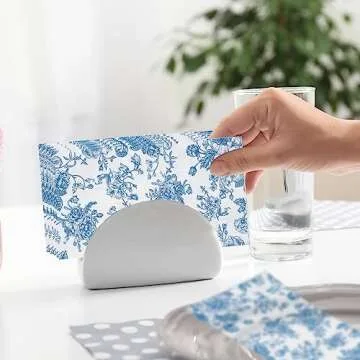 100 Pack Blue Floral Guest Hand Towels Disposable for Bathroom, Blue Floral Paper Napkins Decorative Spring Flowers Napkins for Bathroom Toilet Powder Room Holiday Wedding Bridal Shower