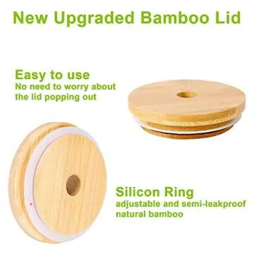 Mixrug Bubble Tea Cups 24oz 2 Pack, Reusable Iced Coffee Cups Wide Mason Mouth Smoothie Cups With Bamboo Lids and Silver Straws, Mason Jar Drinking Glasses Cups, Travel Glass Drinking Bottle