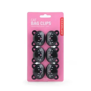 Kikkerland Cat Bag Clips, Set of 6,Black