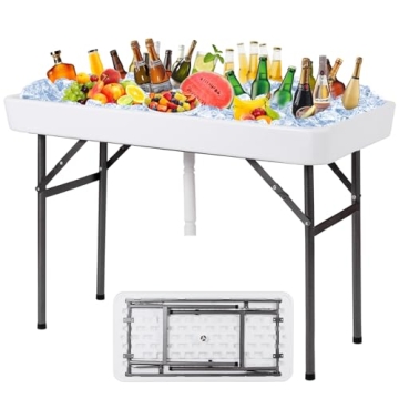 KOTEK Folding Ice Cooler Table with Elegant Skirt and Drain Hose