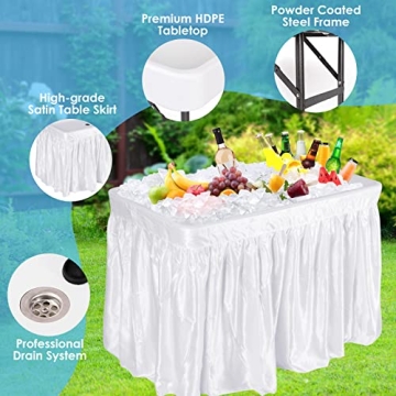 KOTEK Folding Ice Cooler Table with Elegant Skirt and Drain Hose
