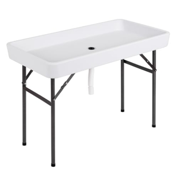 KOTEK Folding Ice Cooler Table with Elegant Skirt and Drain Hose