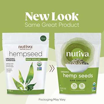 Nutiva Organic Raw Shelled Hemp Seed, 12 Oz, USDA Organic, Non-GMO, Non-BPA, Whole 30 Approved, Vega...