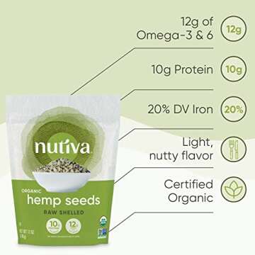 Nutiva Organic Raw Shelled Hemp Seed, 12 Oz, USDA Organic, Non-GMO, Non-BPA, Whole 30 Approved, Vegan, Gluten-Free & Keto, 10g Protein and 12g Omegas per Serving for Salads, Smoothies & More
