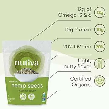Nutiva Organic Raw Shelled Hemp Seed, 12 Oz, USDA Organic, Non-GMO, Non-BPA, Whole 30 Approved, Vegan, Gluten-Free & Keto, 10g Protein and 12g Omegas per Serving for Salads, Smoothies & More