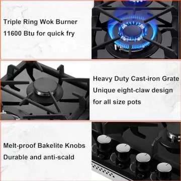 Eascookchef 24" Gas Stove Top - 4 Burner Cooktop