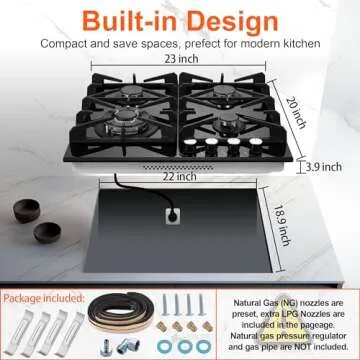Eascookchef 24" Gas Stove Top - 4 Burner Cooktop