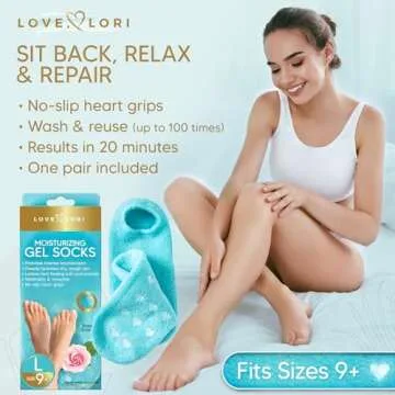 LOVE, LORI Moisturizing Socks - Premium Gel Silicone Aloe Foot Spa Socks (Sizes 9-11) Infused with Vitamin E & JoJoba Oil - Self Care Gifts for Women