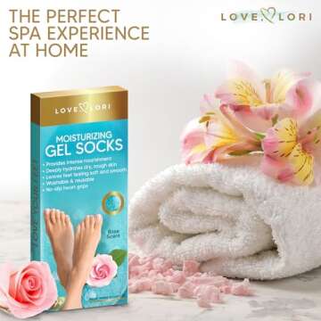 LOVE, LORI Moisturizing Socks - Premium Gel Silicone Aloe Foot Spa Socks (Sizes 9-11) Infused with Vitamin E & JoJoba Oil - Self Care Gifts for Women