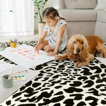 YIHOUSE Leopard Rug for Living Room, Black and White Cute Cheetah Print Rug Modern Washable Faux Zebra Rug Animal Printed Rug for Bedroom, Girls Boys Dorm Room Nursery Room, Playroom, 6x9 Area Rug