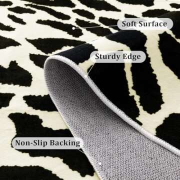 YIHOUSE Leopard Rug for Living Room, Black and White Cute Cheetah Print Rug Modern Washable Faux Zebra Rug Animal Printed Rug for Bedroom, Girls Boys Dorm Room Nursery Room, Playroom, 6x9 Area Rug