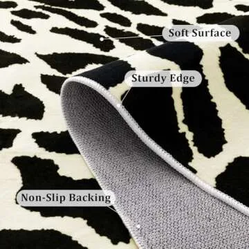 YIHOUSE Leopard Rug for Living Room, Black and White Cute Cheetah Print Rug Modern Washable Faux Zebra Rug Animal Printed Rug for Bedroom, Girls Boys Dorm Room Nursery Room, Playroom, 6x9 Area Rug