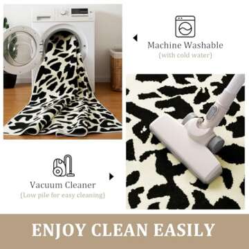 YIHOUSE Leopard Rug for Living Room, Black and White Cute Cheetah Print Rug Modern Washable Faux Zebra Rug Animal Printed Rug for Bedroom, Girls Boys Dorm Room Nursery Room, Playroom, 6x9 Area Rug