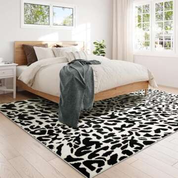YIHOUSE Leopard Rug for Living Room, Black and White Cute Cheetah Print Rug Modern Washable Faux Zebra Rug Animal Printed Rug for Bedroom, Girls Boys Dorm Room Nursery Room, Playroom, 6x9 Area Rug