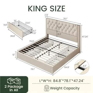 LARMACE King Size Platform Bed Frame with Storage Drawers