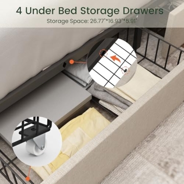 LARMACE King Size Platform Bed Frame with Storage Drawers