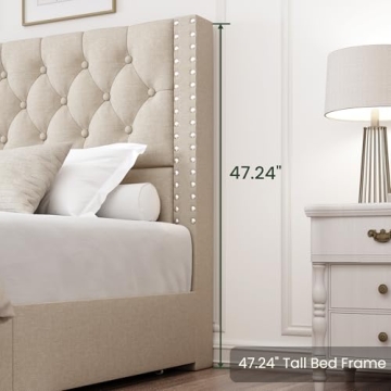 LARMACE King Size Platform Bed Frame with Storage Drawers