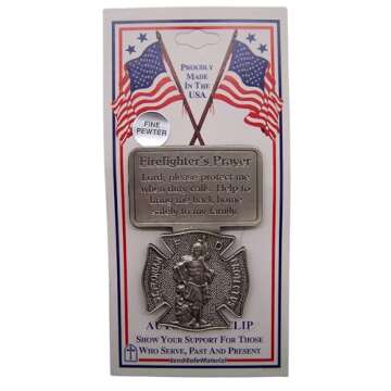 St. Florian's Guardian Pewter Firefighter's Visor or Money Clip, Religious Gift, 2.5 Inches