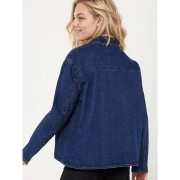 Womens Y2k Tie Front Tops Lightweight Denim Jackets Casual Loose Fit Top Fall Fashion Jean Shirt (Dark Blue,Large,Large)