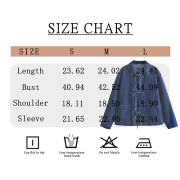 Womens Y2k Tie Front Tops Lightweight Denim Jackets Casual Loose Fit Top Fall Fashion Jean Shirt (Dark Blue,Large,Large)