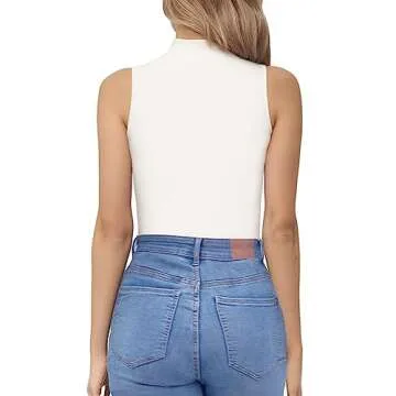 MANGOPOP Women's White Mock Neck Bodysuit for Versatile Style