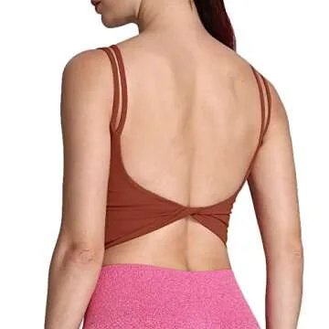 Aoxjox Women's Workout Sports Bras Fitness Padded Backless Yoga Crop Tank Top Twist Back Cami (Cherry Mahogany, Small)