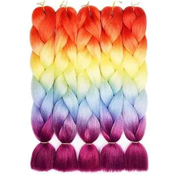 AIDUSA Braiding Hair Ombre Braiding Hair Synthetic Colorful Braiding Hair 4 Tone for Women Rainbow B...
