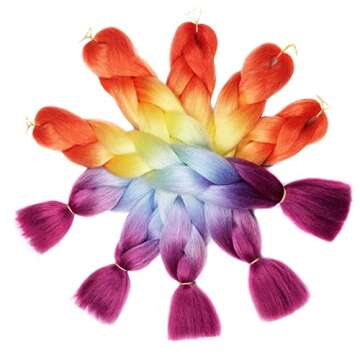 AIDUSA 24" Ombre Rainbow Braiding Hair Extensions for Women