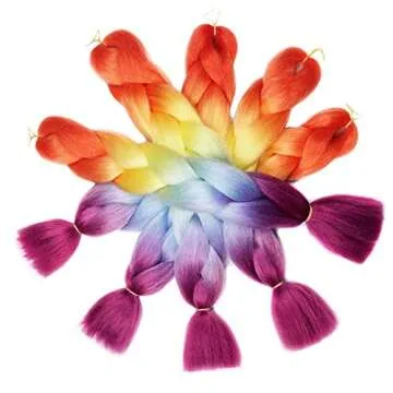 AIDUSA 24" Ombre Rainbow Braiding Hair Extensions for Women