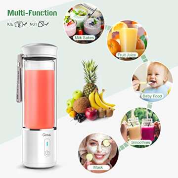 Portable Blender, G-TING Personal Smoothies Blender Cordless, Mini Blender Single Serve 400ml USB Rechargeable Small Juice Mixer Portable Juicer for Shakes, Smoothies, Home, Travel & Gym